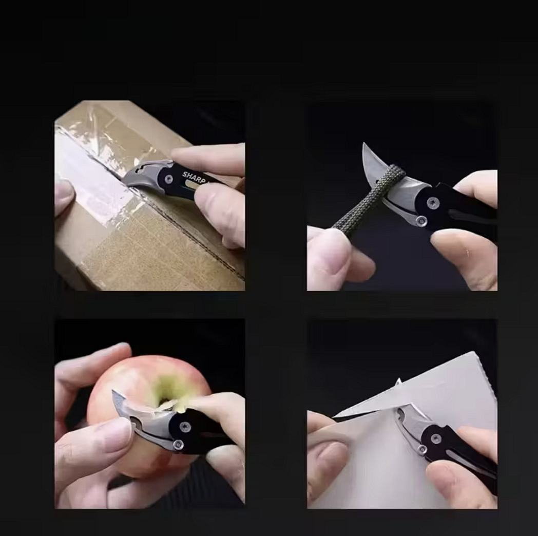 Mini briceag pliabil, curbat, pentru breloc – unealtă EDC compactă