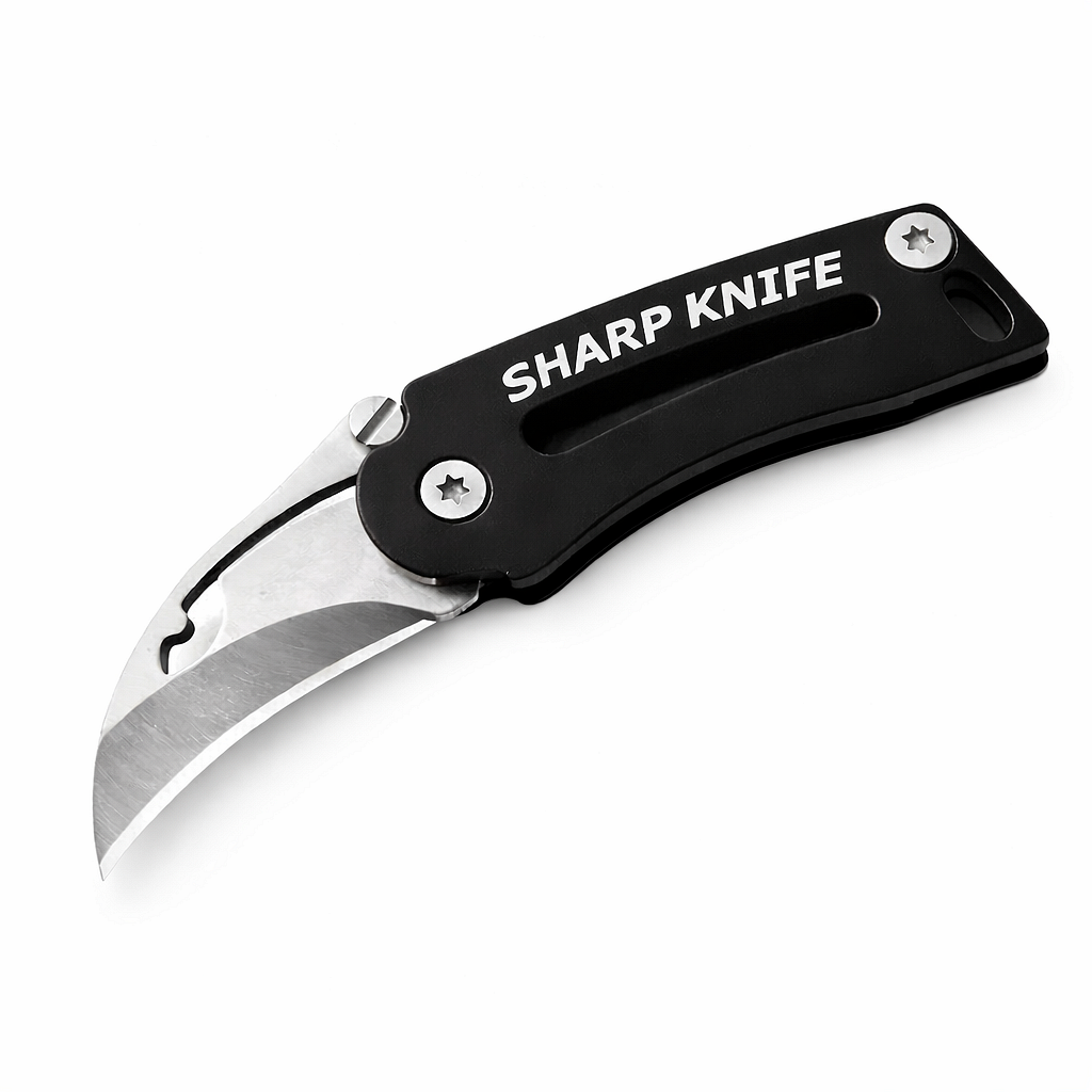 Mini briceag pliabil, curbat, pentru breloc – unealtă EDC compactă