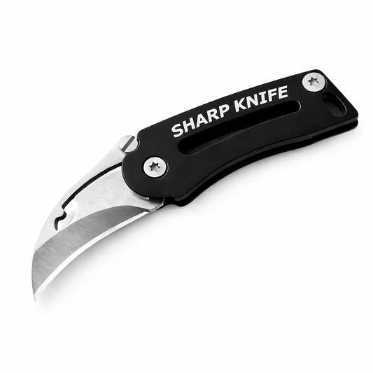 Mini briceag pliabil, curbat, pentru breloc – unealtă EDC compactă